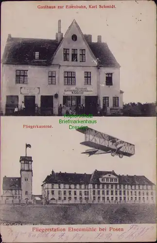 156626 AK Posen 1915 Gasthaus zur Eisenbahn Fliegerkaserne Elsenmühle Restaurant