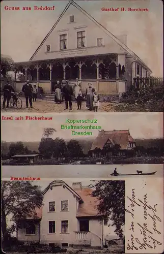 156753 AK Rehdorf Neumark Gasthof Borchert Insel Fischerhaus Beamtenhaus um 1910