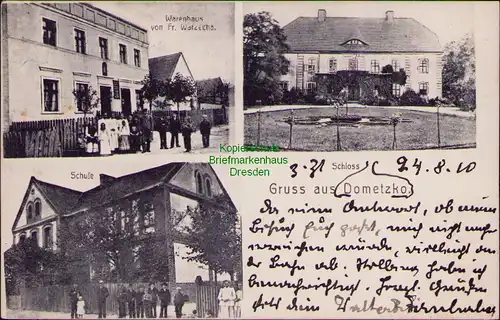 156469 AK Dometzko Domecko Schlesien 1910 Warenhaus Warzecha Schule Schloss
