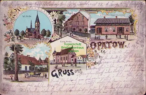 156485 AK Opatow in Posen 1914 Litho Kirche Schule Warenhandlung