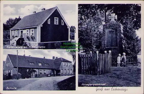 156511 AK Eschenriege Kr. Neustettin 1940 Kolonialwaren Schule Kriegerdenkmal