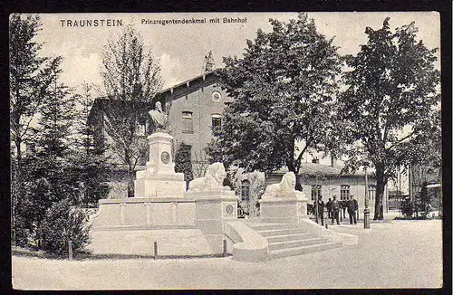 60683 AK Traunstein Prinzregetendenkmal Bahnhof 1906