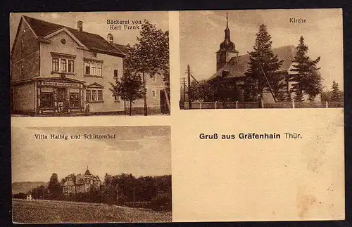 60871 AK Gräfenhain Bäckerei Frank Villa Halbig Schützenhof Kirche 1927