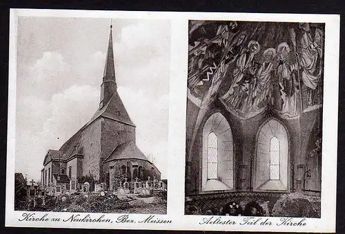 50609 AK Kirche Neukirchen Bez. Meißen Vollbild + Innenansicht um 1935