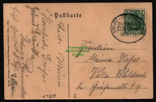 21339 AK Gehlberger Mühle im Wilden Geratal Eisenbahn Gleise Bahnpost 1911