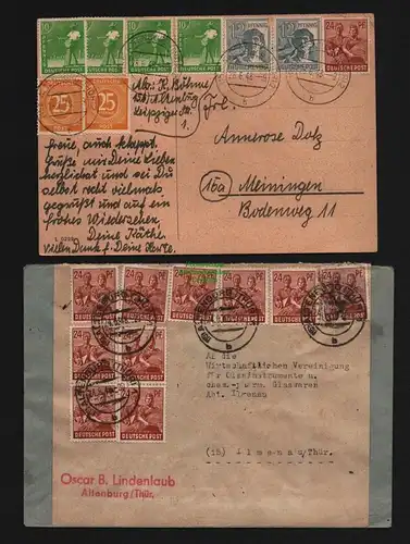 B12711 SBZ Währungsreform 1948 Zehnfach Frankatur Brief Postkarte Altenberg Thür