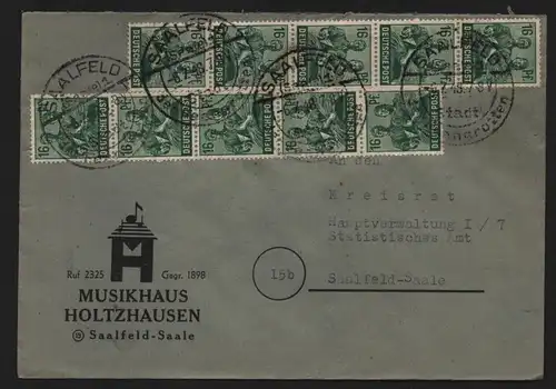 B12835 SBZ Ortsbrief Währungsreform Zehnfachfrankatur 1948 Saalfeld 6.7.48