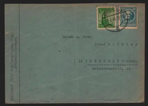 B12984 SBZ Brief Thüringen 1946 Schleusingen nach Dresden