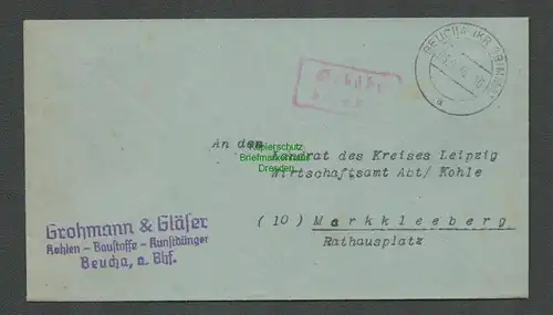 B-5600 SBZ Gebühr Bezahlt Brief Beucha Kr. Grimma 1945 nach Markkleeberg