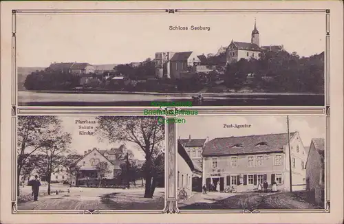 157393 AK Seeburg Mansfelder Land 1917 Schloss Pfarre Schule Kirche Post Agentur