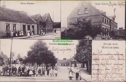 157479 AK Hornhausen Oschersleben Bode 1914 Neue Straße Schule Dorfjugend
