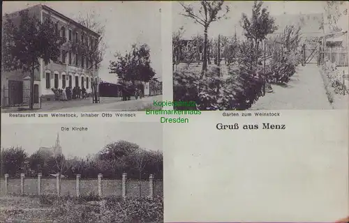 157521 AK Menz Gommern 1912 Restaurant zum Weinstock Otto Weineck Kirche