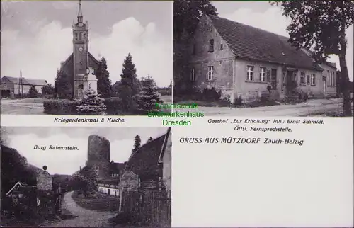 157463 AK Mützdorf bei Zauch-Belzig Wiesenburg Mark 1941 Kriegerdenkmal Kirche