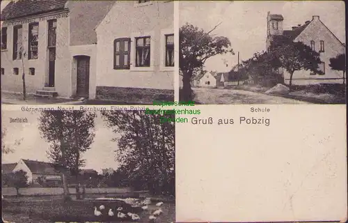 157350 AK Pobzig Nienburg Saale 1926 Geschäftshaus Görnemann Schule Dorfteich