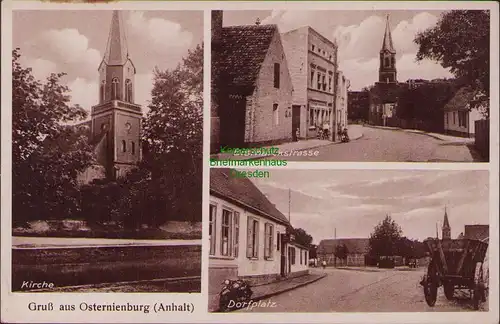 157353 AK Osternienburg Anhalt um 1935 Kirche Bismarckstraße Dorfplatz