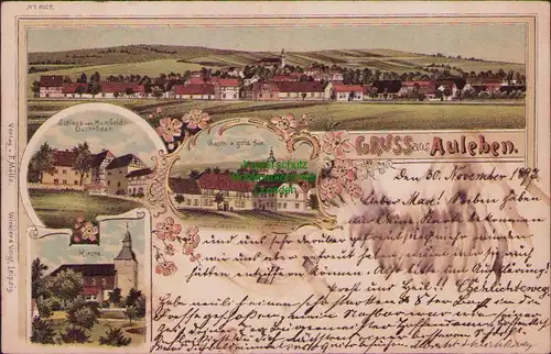 157361 AK Auleben Heringen Helme 1897 Litho Schloss Humboldt Dachröden Kirche