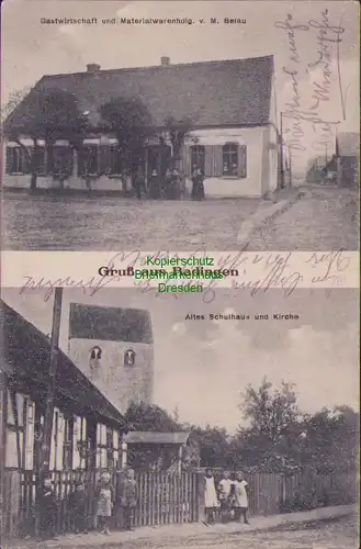 157490 AK Badingen 1918 Pr. Sachsen Altes Schulhaus Kirche Gastwirtschaft Belau