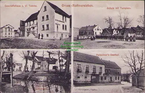 157534 AK Groß Rottmersleben 1912 Schule Turnplatz Geschäftshaus Temme Gasthof