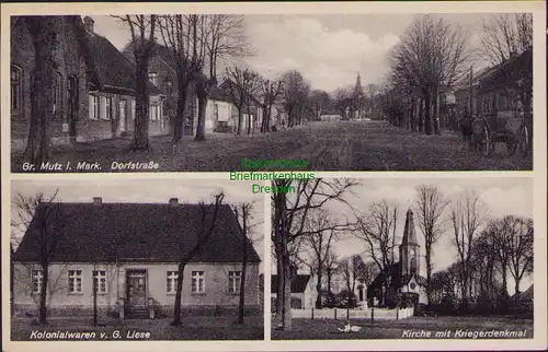 157571 AK Großmutz i. Mark Löwenberger Land 1936 Kolonialwaren G. Liese Kirche