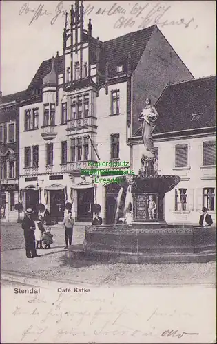 157593 AK Stendal 1907 Cafe Kafka Haacke-Brunnen am Sperlingsberg