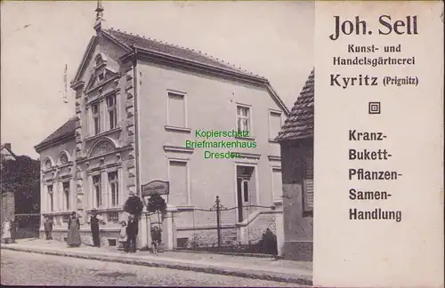 157089 AK Kyritz 1908 J. Sell Kunst- und Handelsgärtnerei Haupthaus Straßenseite