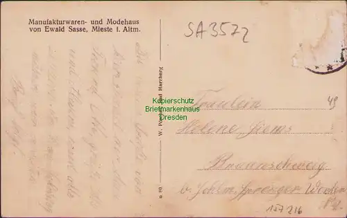 157216 AK Mieste Gardelegen um 1935 Modehaus Sasse Gasthaus zum Schützenhaus