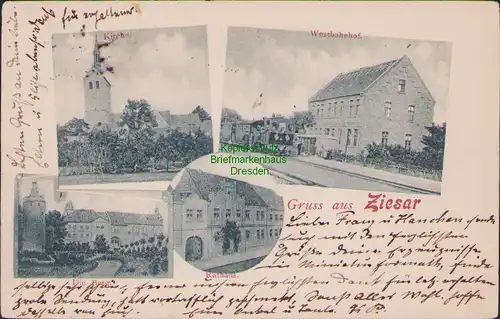 157247 AK Ziesar 1900 Westbahnhof Kirche Burg Rathaus