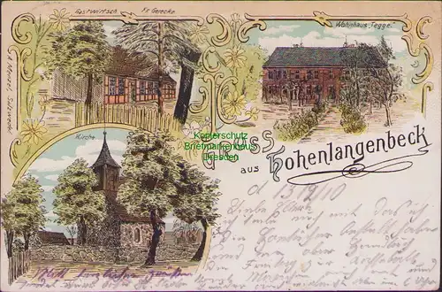 157138 AK Hohenlangenbeck Kuhfelde Litho um 1900 Kirche Gastwirtschaft Gerecke