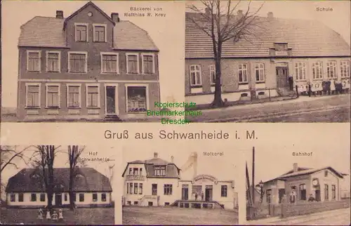 157055 AK Schwanheide i. M. 1913 Bäckerei Krey Schule Molkerei Bahnhof