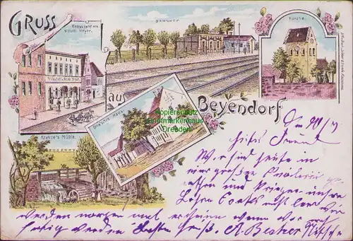 157042 AK Beyendorf Magdeburg Litho 1901 Bahnhof Restaurant Kirche Ottsches Haus