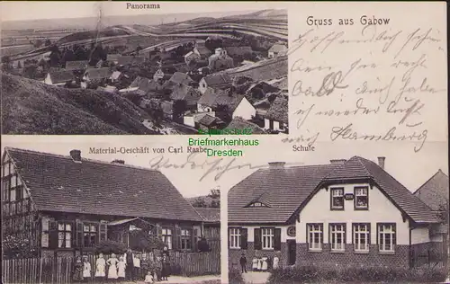 157201 AK Grabow 1909 Panorama Schule Material Geschäft Carl Raabe