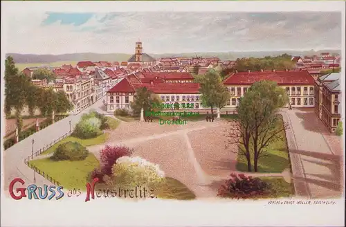 157282 AK Neustrelitz um 1900 Litho großer Platz