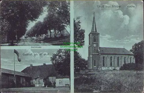 157302 AK Mirow Kirche 1913 Dorfstraße Gasthof H. Moll