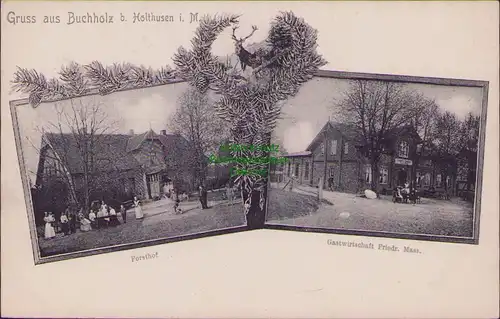 157091 AK Buchholz bei Holthusen i. M. 1909 Forsthof Gastwirtschaft Friedr. Mann