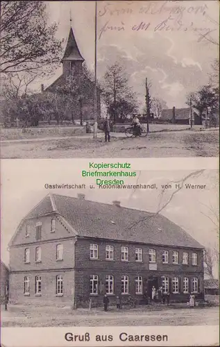 157056 AK Caarssen Kaarßen Amt Neuhaus 1920 Kirche Gastwirtschaft Kolonialwaren