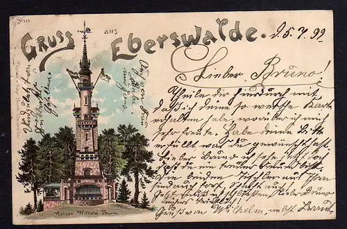 92462 AK Eberswalde Litho 1899 Kaiser Wilhelm Turm