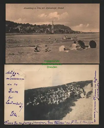 143974 2 AK Lauenburg Elbe Hohnstrofer Strand 1919 Fotokarte Ausflug Kinder