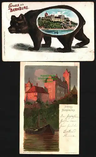 143462 2 AK Bernburg Litho Braunbär Schloss 1914 Künstlerkarte H. Stross