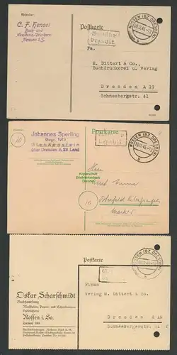B6212 3x Postkarte SBZ Gebühr bezahlt 1945 Nossen Bz. Dresden Buchhandlung