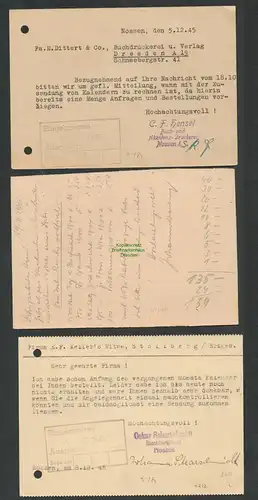 B6212 3x Postkarte SBZ Gebühr bezahlt 1945 Nossen Bz. Dresden Buchhandlung