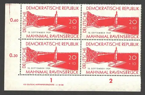 2331 DDR DV 720 RZ 1-2  postfrisch **  1959 Gedenkstätte Ravensbrück SPD und KPD