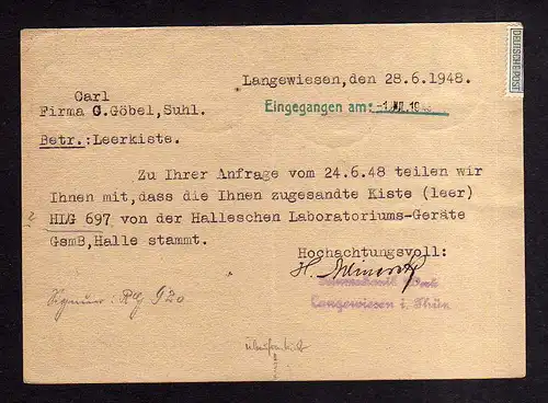 h1631 Handstempel Bezirk 16 Ilmenau + Zehnfach Langewiesen Feinmechanik Werk