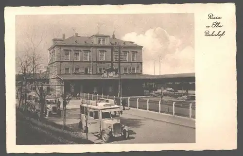 141662 AK Riesa Elbe Bahnhof Autobus um 1935