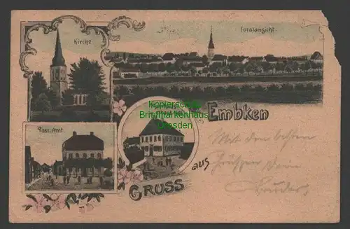 141273 AK Embken Krs. Düren 1921 Kirche Post Amt Pfarrhaus 1681