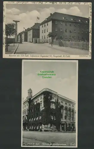 139323 2 AK Freystadt Niederschlesien 1937 Kaserne Infanterie Rgt 54 Rathaus