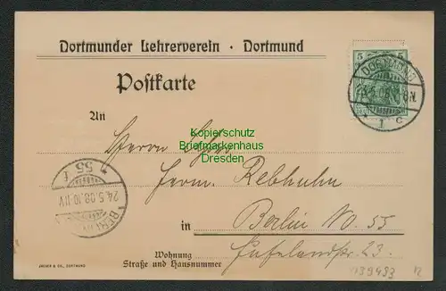 139493 AK Dortmund 1908 Deutsche Lehrerversammlung Wohnungskarte Nr. 27