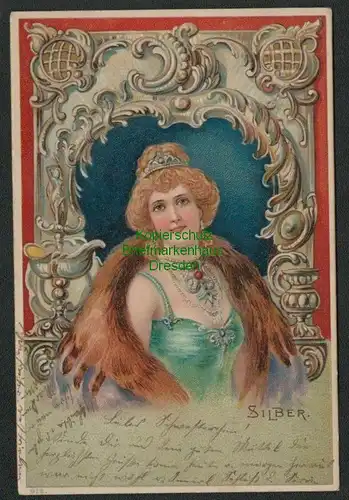 139132 AK Künstlerkarte Frau Silber Silberschmuck Litho 1902