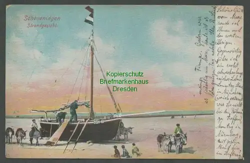 139205 AK Scheveningen Strandgezicht 1905 Fischerboot Esel