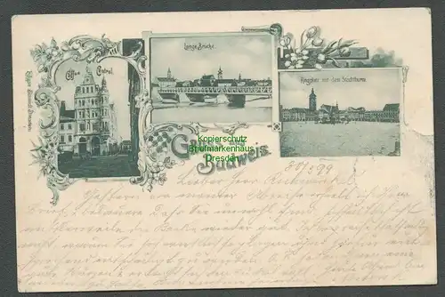 138583 AK Budweis Lange Brücke Ringplatz Stadtturm 1899 Cafe Central