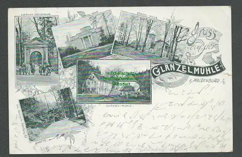 138578 AK Glänzelmühle b. Waldenburg i. S. Bad Fürstl. Villa Grotte 1898